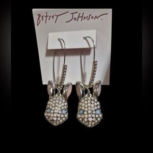 BETSEY JOHNSON Easter Bunny Rabbit Crystal-Studded Dangle Drop Earrings NEW NWT